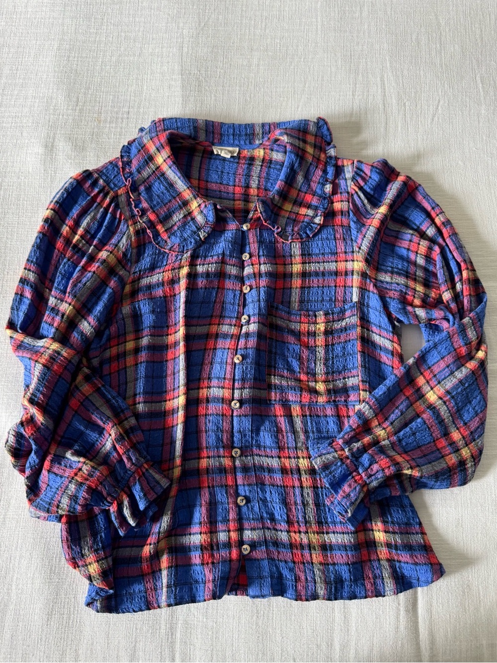 Pilcro Long Sleeve Blue Plaid Keira Blouse - Large - Picture 4 of 10
